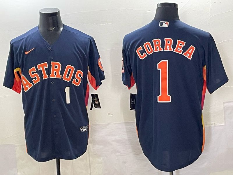 Men 2025 Houston Astros 1 Correa Blue Nike MLB Jersey 8203